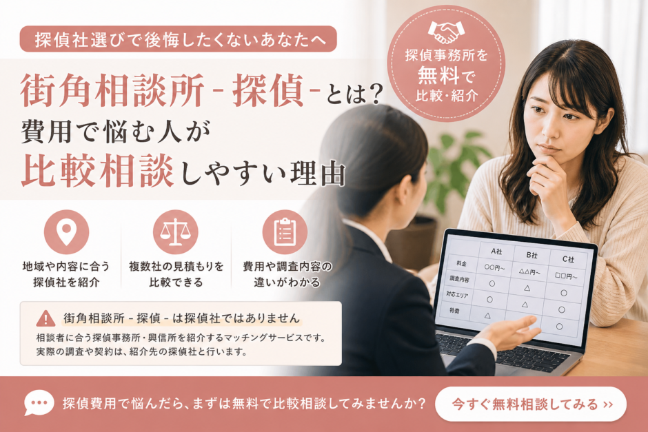 街角相談所 -探偵-とは？費用で悩む人が比較相談しやすい理由